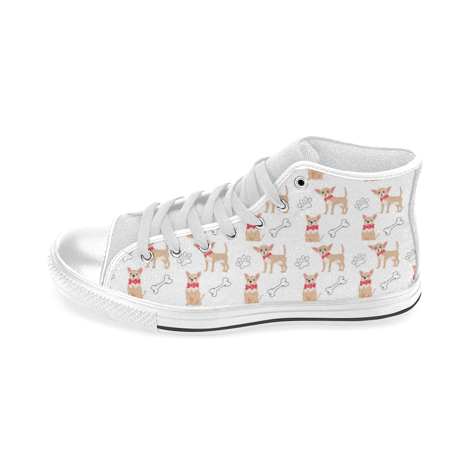 Chihuahua bone paw pattern Men's High Top Canvas Shoes White