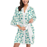 Green ginkgo leaves pattern Women's Short Kimono Robe