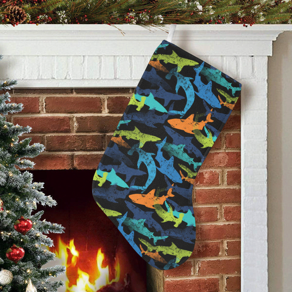 Colorful shark Christmas Stocking