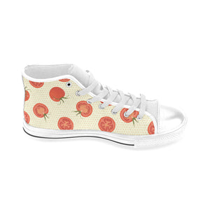 Tomato dot background Men's High Top Canvas Shoes White