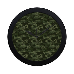 Digital Green camouflage pattern Elegant Black Wall Clock