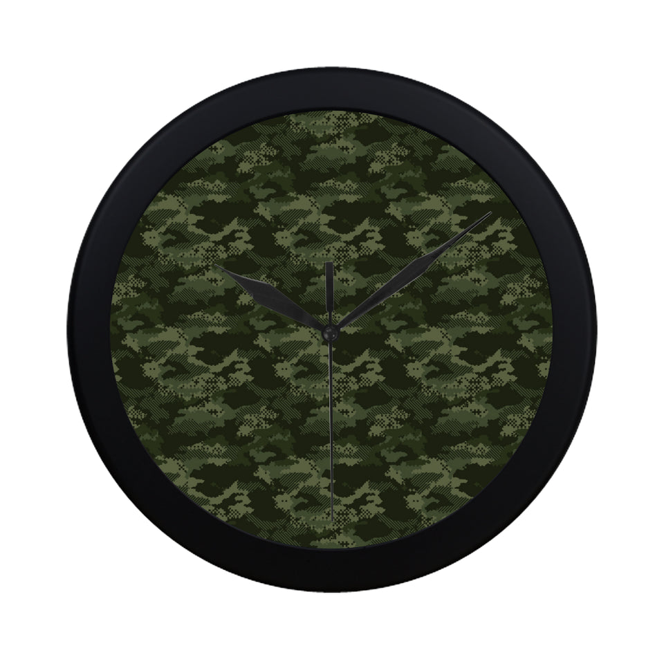 Digital Green camouflage pattern Elegant Black Wall Clock