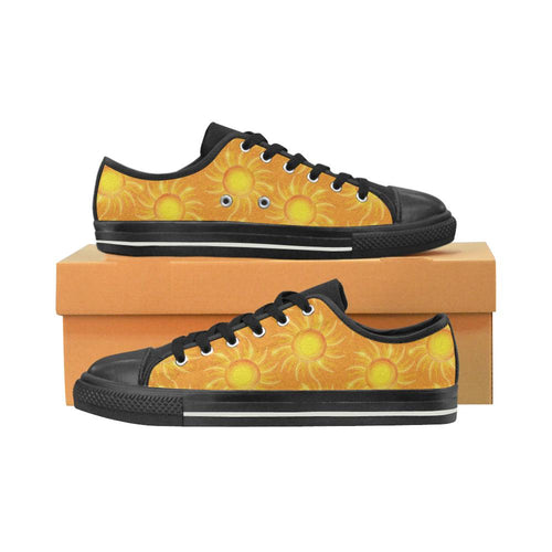 Sun orange background Kids' Boys' Girls' Low Top Canvas Shoes Black