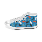 Colorful rhino pattern Men's High Top Canvas Shoes White