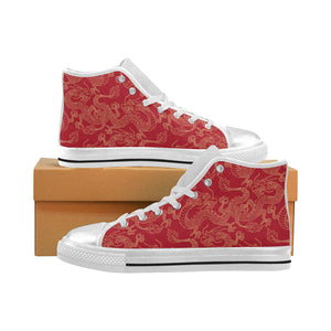 Gold dragons red background Women's High Top Canvas Shoes White