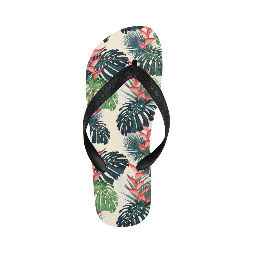 heliconia flowers, palm and monstera leaves Unisex Flip Flops