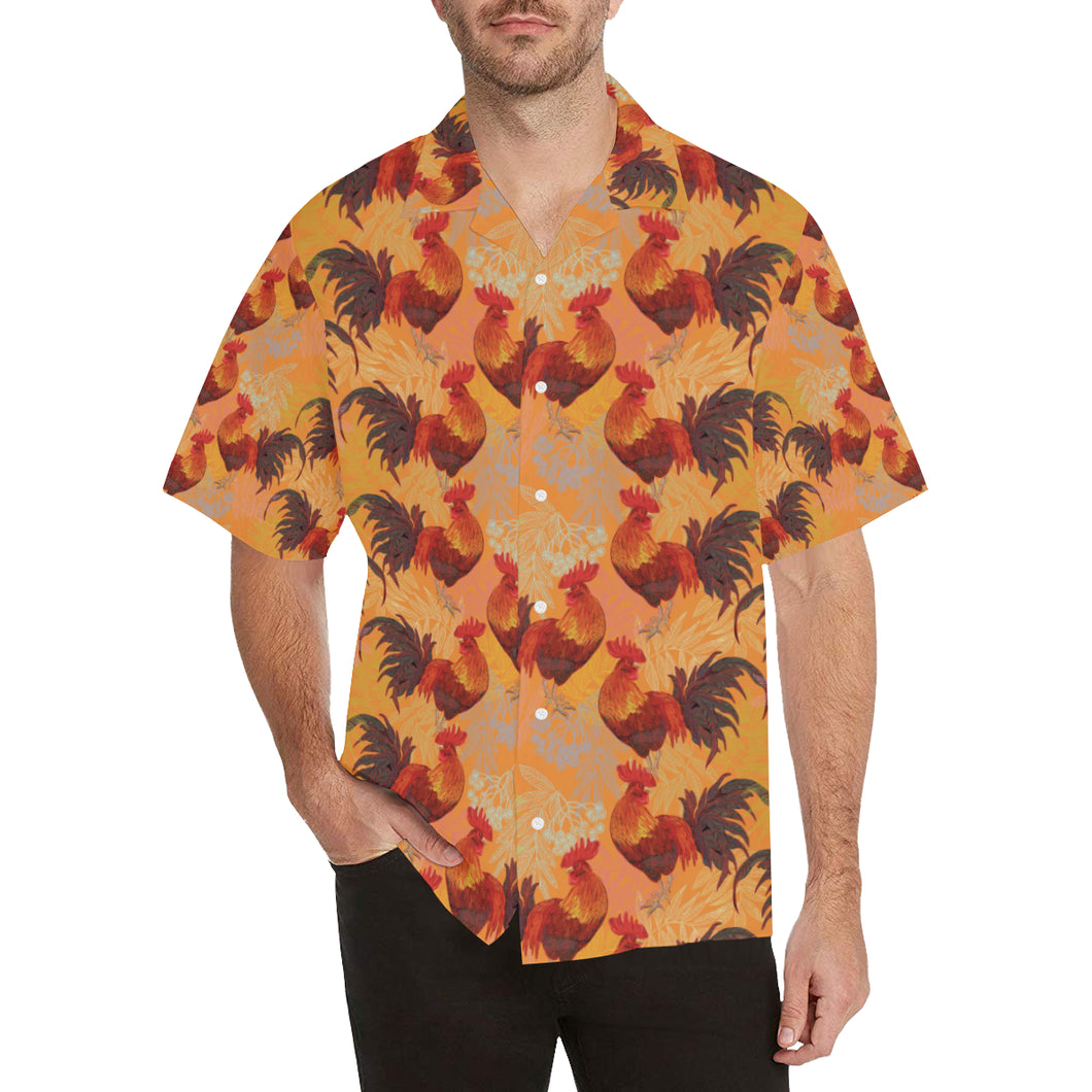 red rooster chicken cock pattern Men's All Over Print Hawaiian Shirt