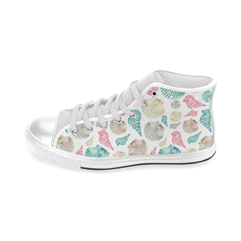 Colorful shell pattern Men's High Top Canvas Shoes White