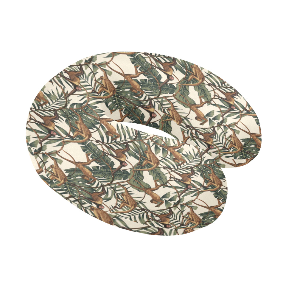 Monkey tropical leaves background U-Shaped Travel Neck Pillow