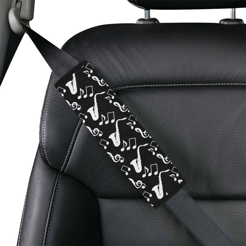 Saxophone music notes treble clef black white them Car Seat Belt Cover