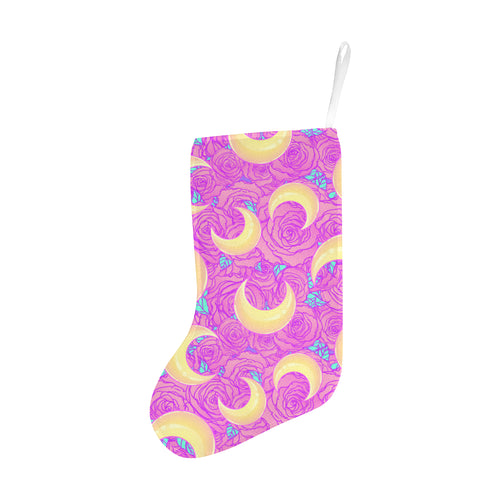 Moon pink rose background Christmas Stocking