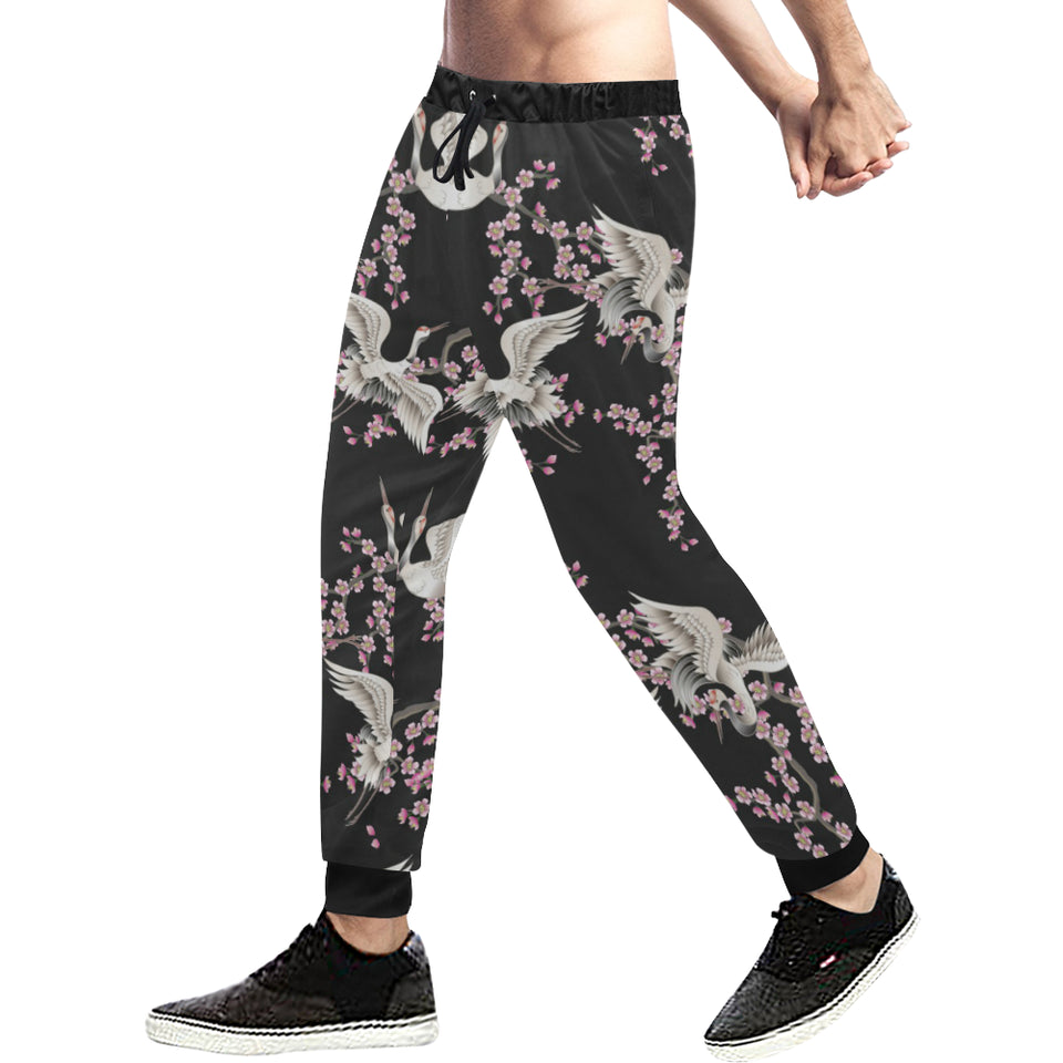 Japanese crane pink sakura pattern Unisex Casual Sweatpants