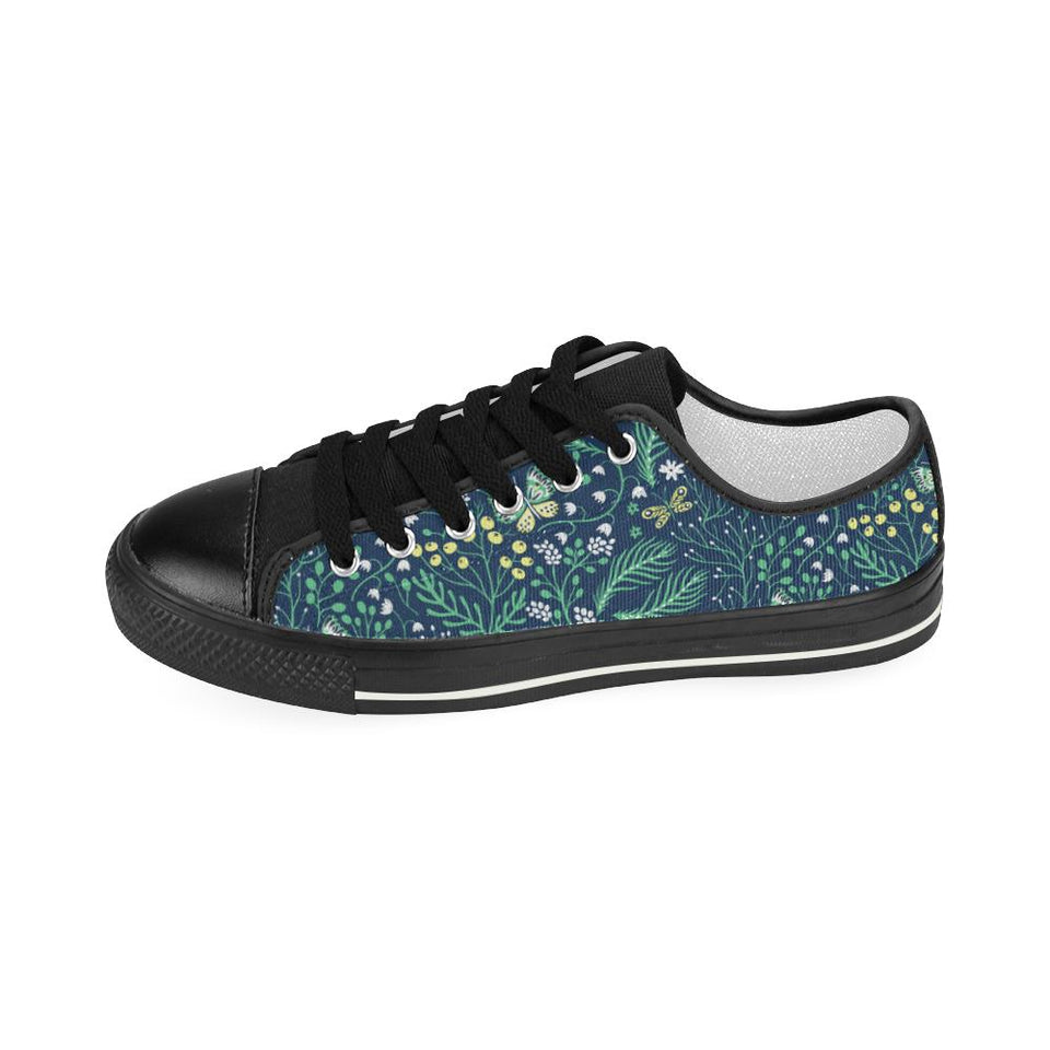butterfly leaves pattern Kids' Boys' Girls' Low Top Canvas Shoes Black