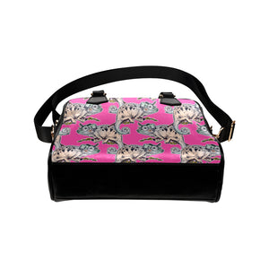 Chameleon lizard pattern pink background Shoulder Handbag