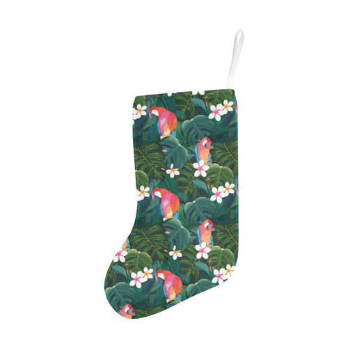 Parrot Palm tree leaves flower hibiscus pattern Christmas Stocking