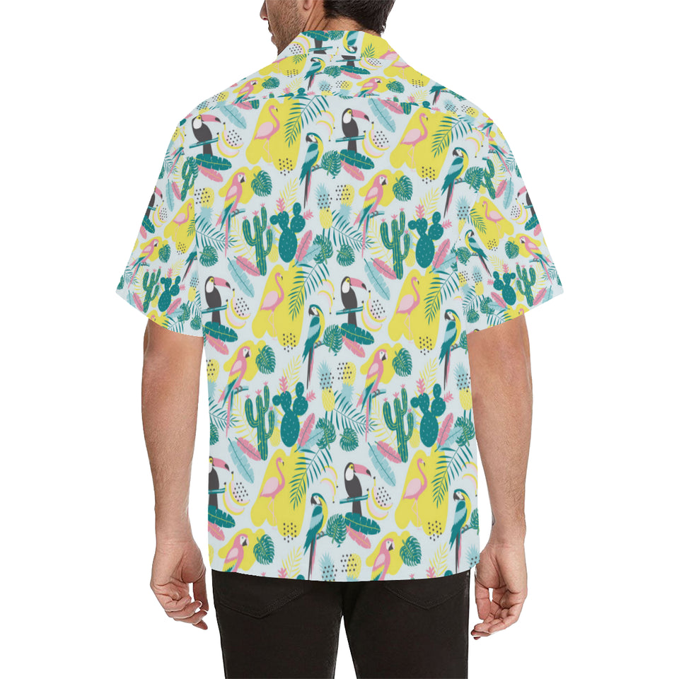 Cute parrot toucan flamingo cactus exotic leaves p Men's All Over Print Hawaiian Shirt