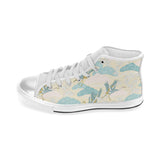 Bonsai bamboo stork japanese pattern cream theme Women's High Top Canvas Shoes White