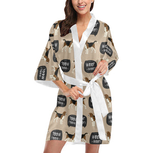 Beagle pattern Women's Short Kimono Robe