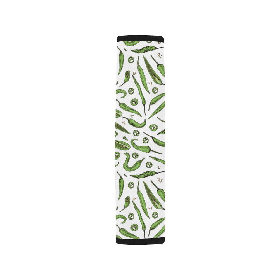 Hand drawn sketch style green Chili peppers patter Car Seat Belt Cover