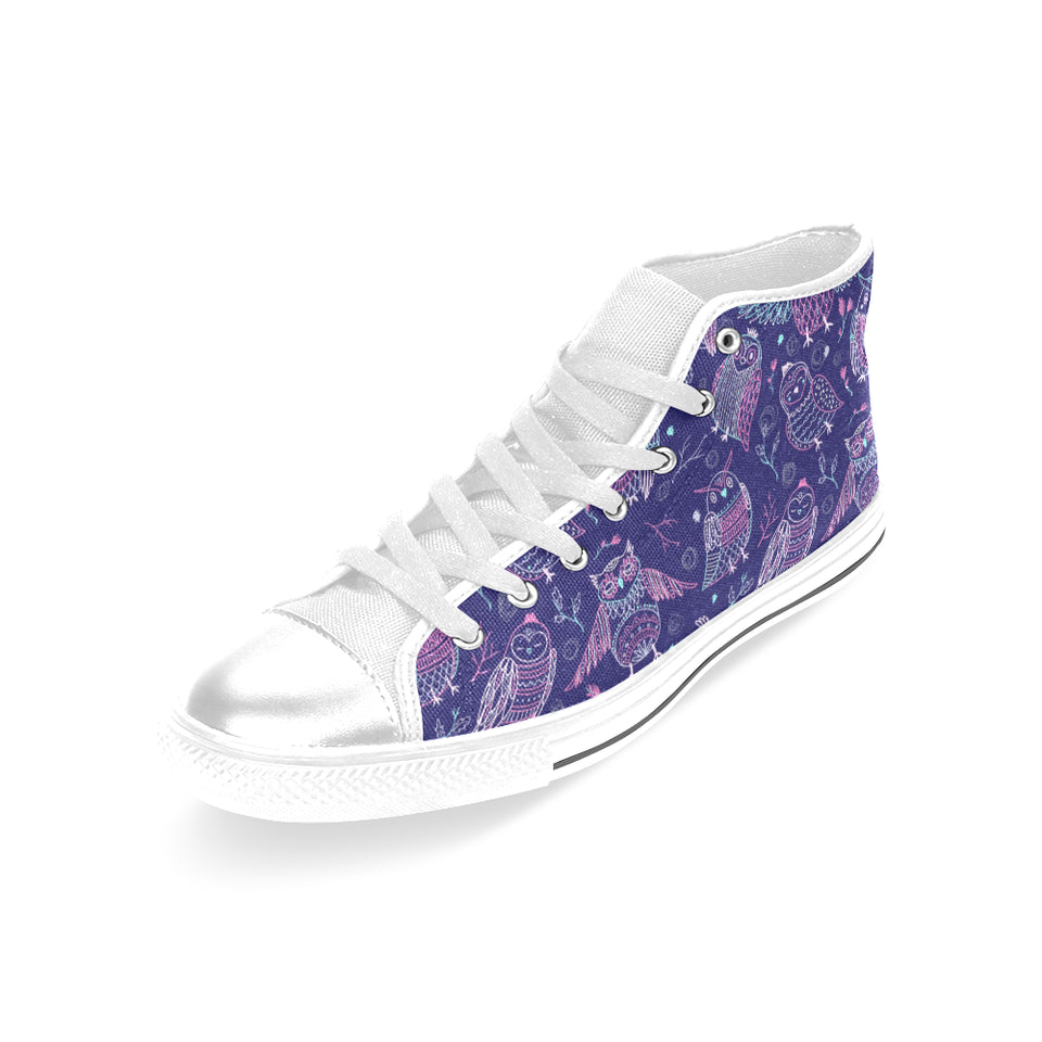 Cute owls pattern boho style ornament Women's High Top Canvas Shoes White
