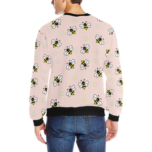 Cute bee flower pattern pink background Men's Crew Neck Sweatshirt