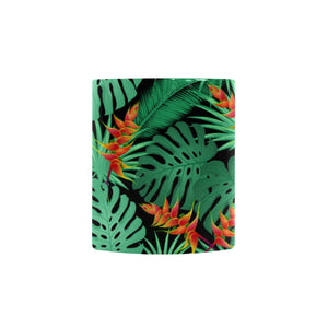 heliconia flower palm monstera leaves black backgr Morphing Mug Heat Changing Mug