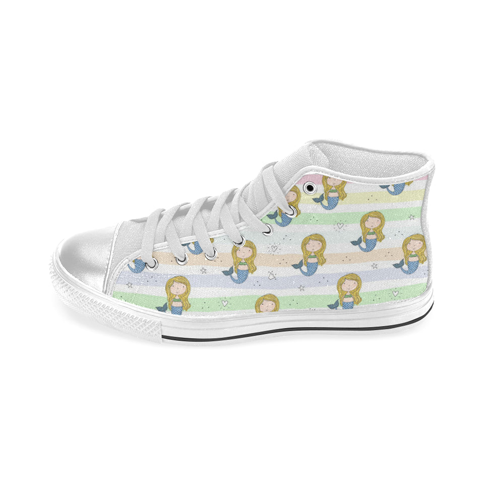 Cute hand drawn mermaid Women's High Top Canvas Shoes White