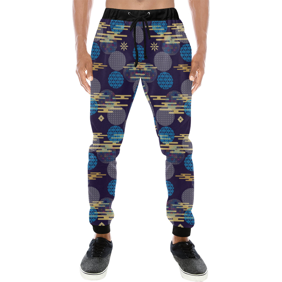 Blue japanese pattern cloud wave flower Unisex Casual Sweatpants