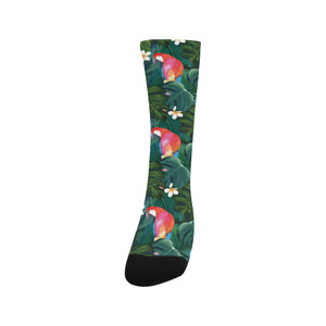 Parrot Palm tree leaves flower hibiscus pattern Crew Socks