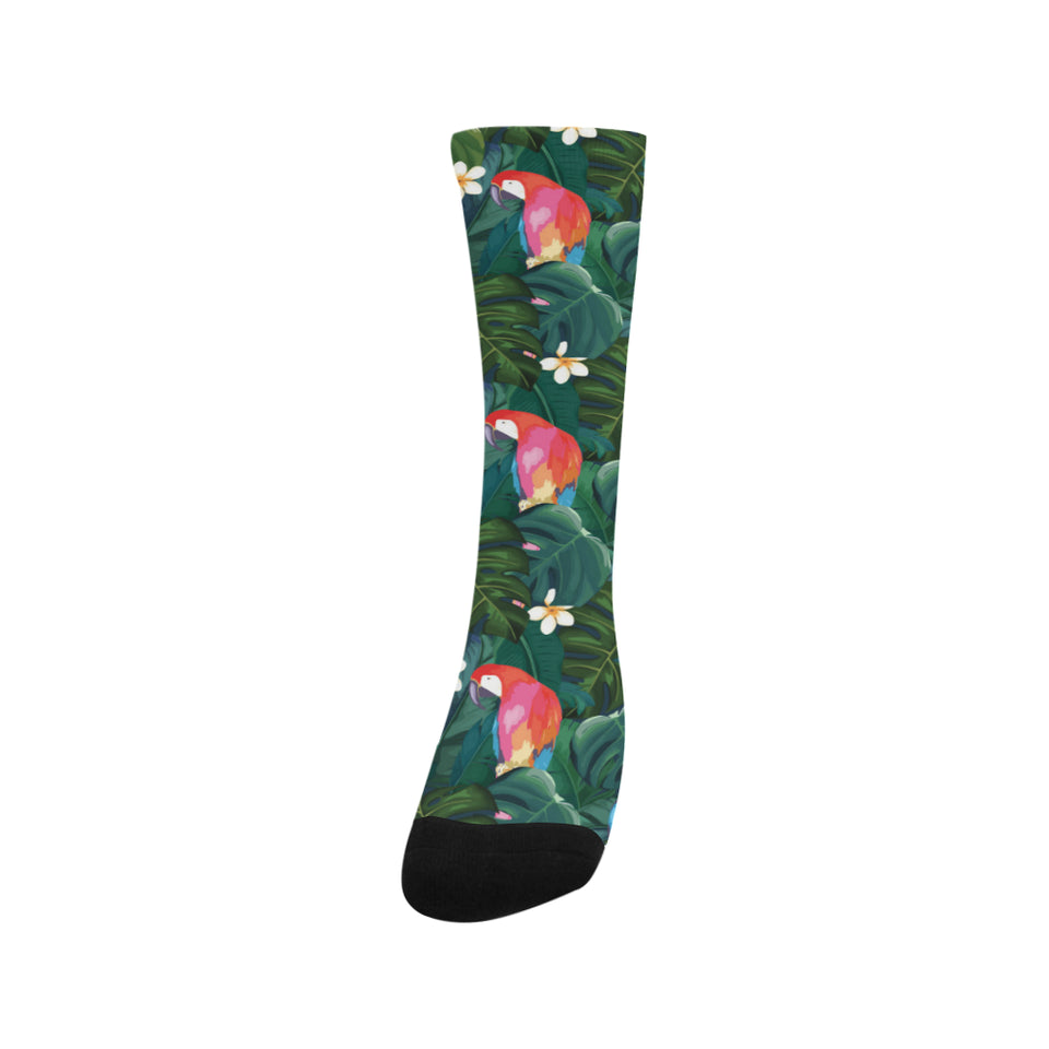 Parrot Palm tree leaves flower hibiscus pattern Crew Socks
