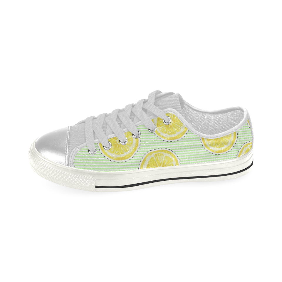 slice of lemon pattern Women's Low Top Canvas Shoes White