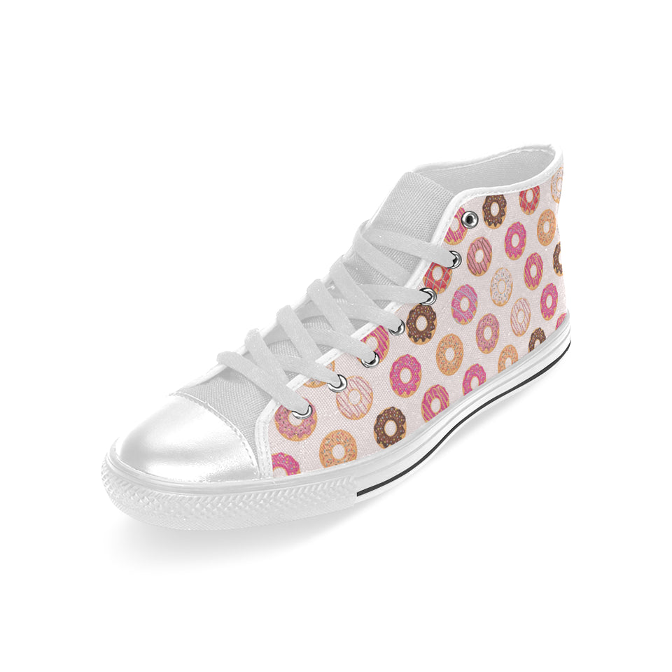 Colorful donut pattern Men's High Top Canvas Shoes White