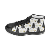 Christmas tree holly snow star pattern Women's High Top Canvas Shoes Black