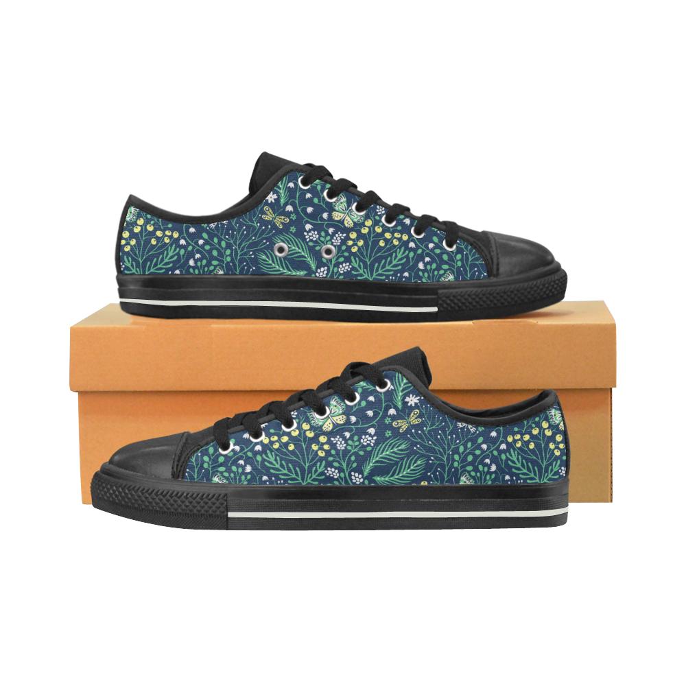 butterfly leaves pattern Kids' Boys' Girls' Low Top Canvas Shoes Black