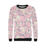 Japanese crane rose pattern Women's Crew Neck Sweatshirt