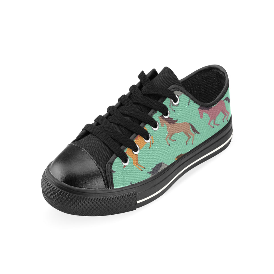 Colorful horses pattern Men's Low Top Canvas Shoes Black