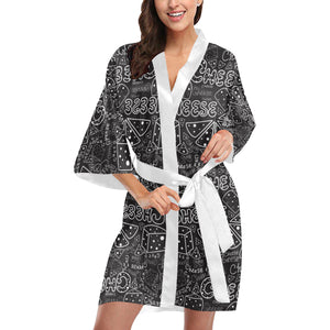 Handwritten cheese pattern Women's Short Kimono Robe