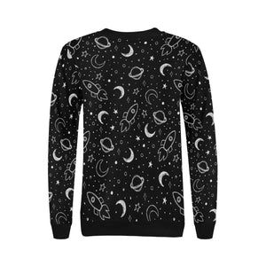 Hand drawn space rocket star planet Women's Crew Neck Sweatshirt