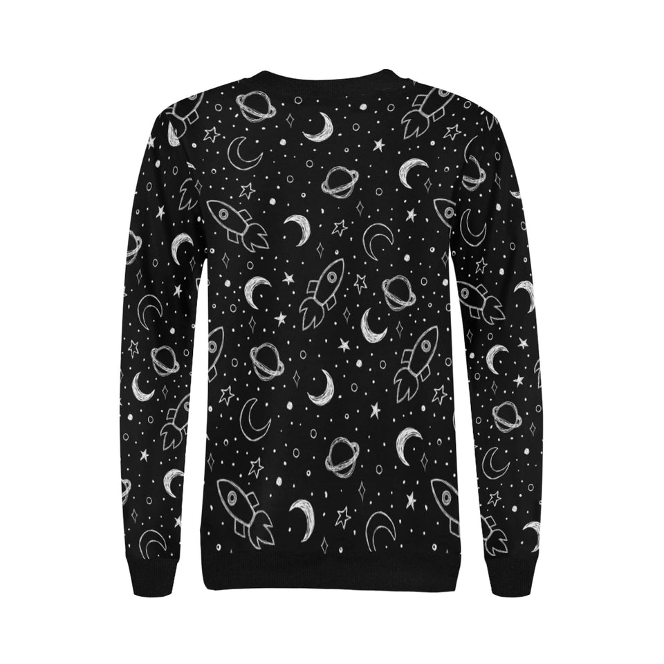 Hand drawn space rocket star planet Women's Crew Neck Sweatshirt