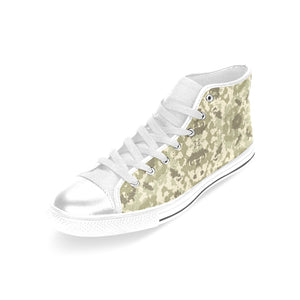 Light Green camouflage pattern Women's High Top Canvas Shoes White