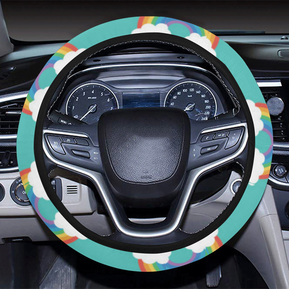 Rainbow pattern green background Car Steering Wheel Cover