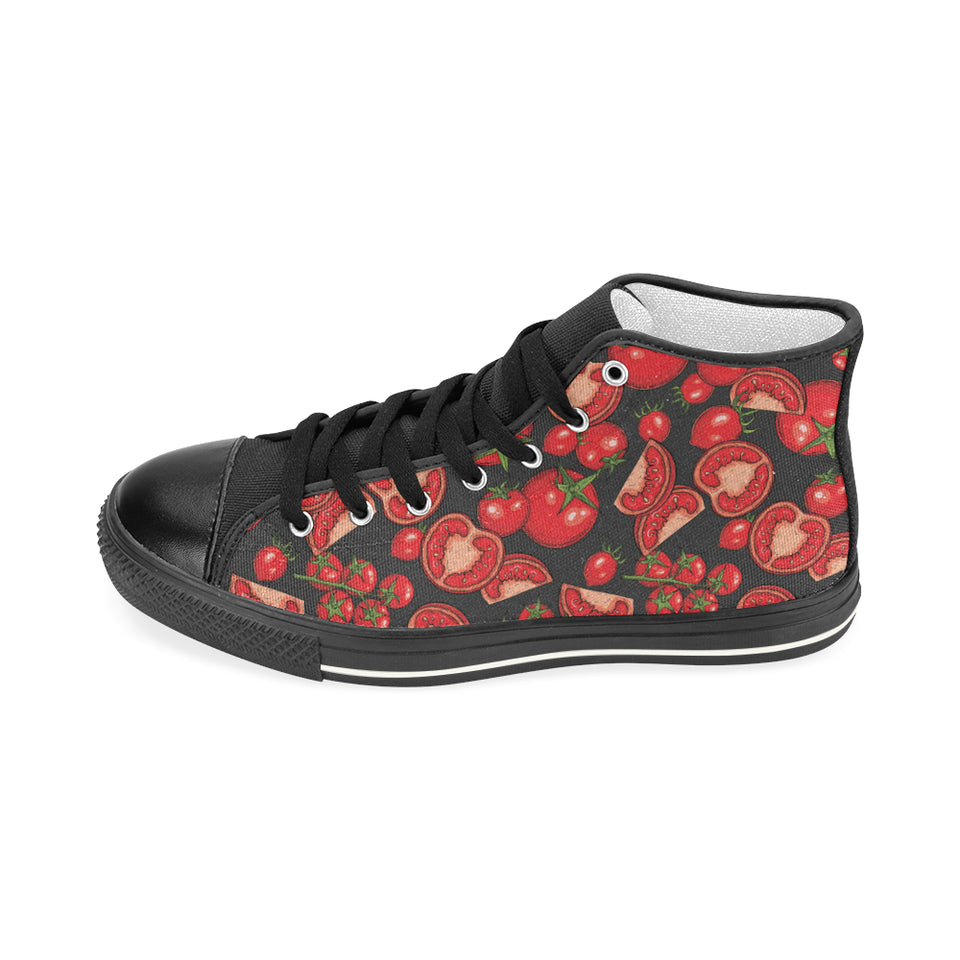 Tomato black background Women's High Top Canvas Shoes Black