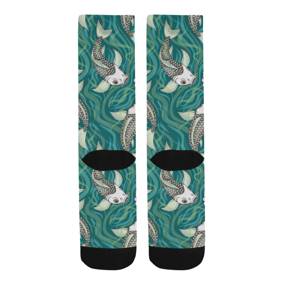 Koi Fish Carp Fish lotus pattern Crew Socks