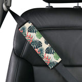 heliconia flowers, palm and monstera leaves Car Seat Belt Cover