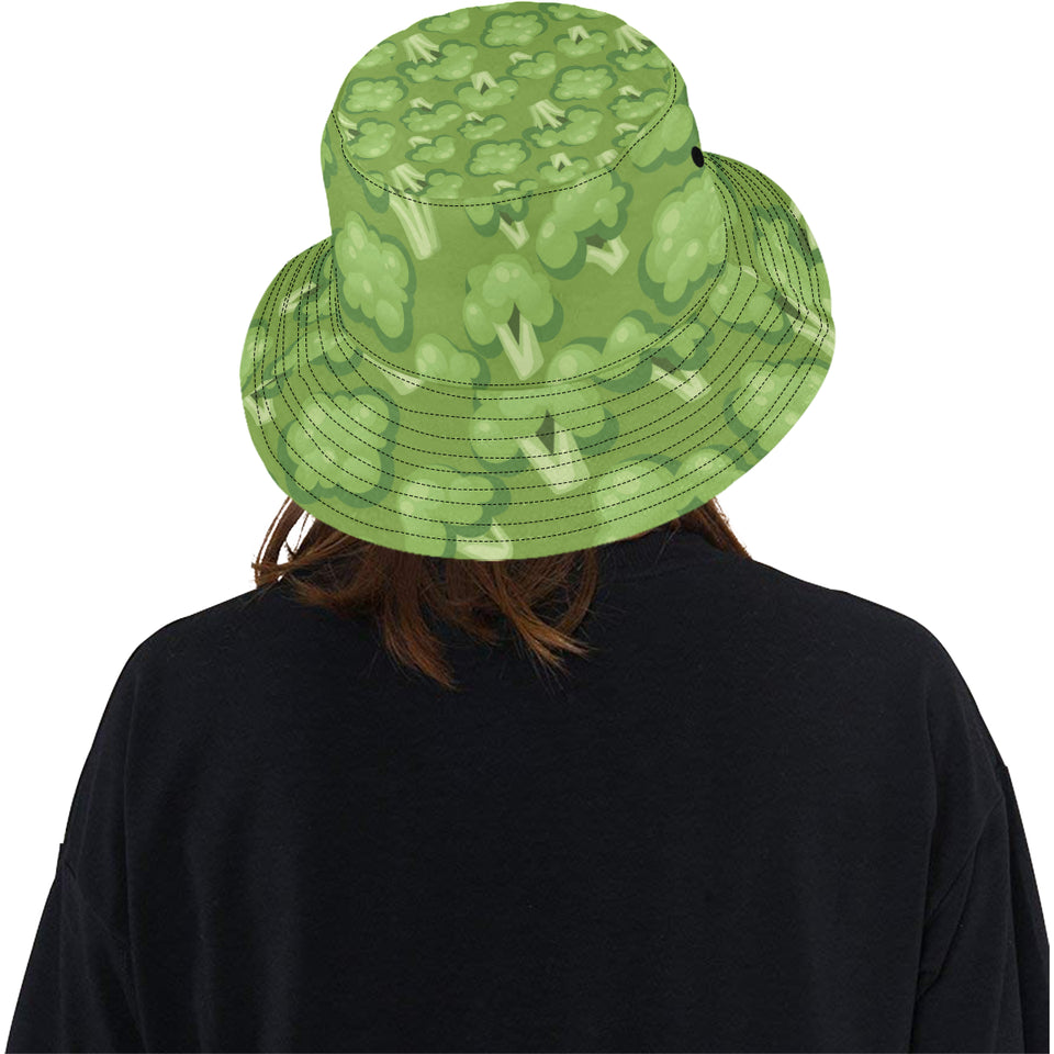 Broccoli pattern green background Unisex Bucket Hat