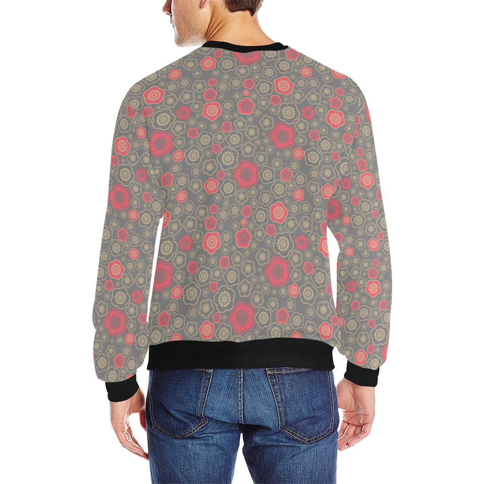 Red gold Sakura cherry blossom gray background Men's Crew Neck Sweatshirt