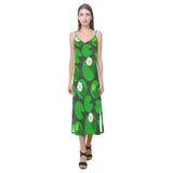 Frog waterlily pattern V-Neck Open Fork Long Dress