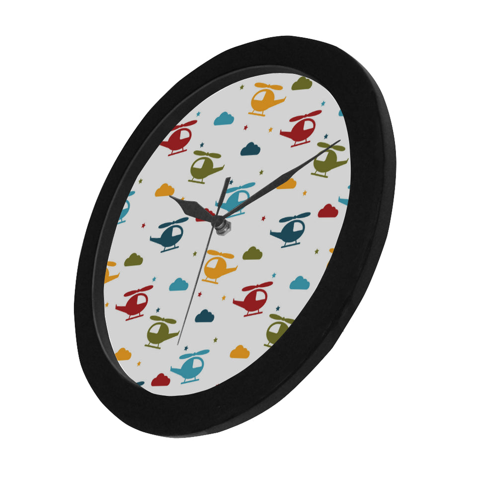 Colorful helicopter pattern Elegant Black Wall Clock