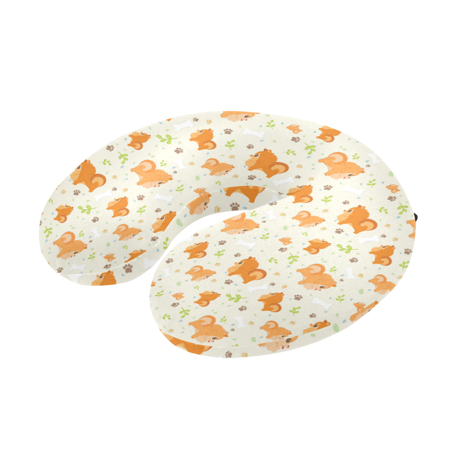 Cute brown pomeranian paw leave bone pattern U-Shaped Travel Neck Pillow