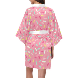 Pink donut glaze candy pattern Women's Short Kimono Robe